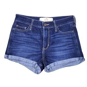 Y2K Hollister Jean Short Shorts High Rise Dark Blue Jr Sz 1 Cuffed Denim